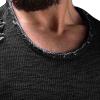 Maiyifu-GJ Men's Crew Neck Ripped T-Shirts Casual Muscle Workout Athletic Shirt Solid Color Short Sleeve Destroyed Holes Tee (Black,XX-Large) view 3