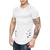 Men's Hip Hop Ripped Workout T Shirt Short Sleeve Muscle Gym Athletic Tee Vintage Washed Destroyed Holes Shirts (White,Large) view 3