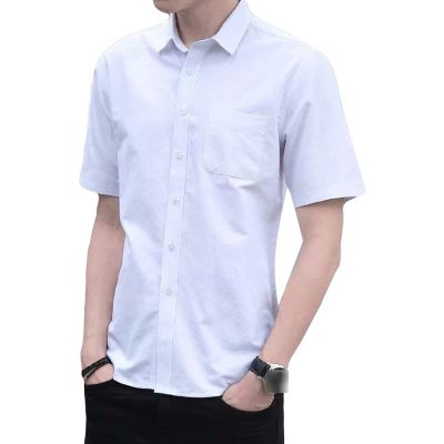 Men's Solid Short Sleeve Oxford Shirt Lightweight Summer Regular Fit Shirt Casual Slim Button Down Dress Shirts (White,XX-Large)