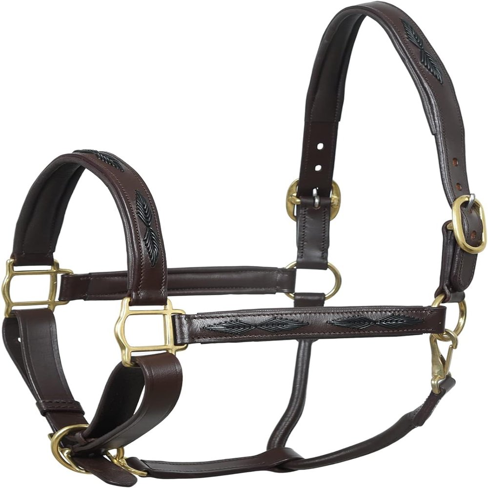 SIE English Horse Leather Braided Brown Halter (Full)
