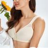 Lemorosy Women's Plus Size Full Coverage Front Closure Posture Back Unpadded Wireless Double Support Minimizer Bra (Beige, 40G) view 3