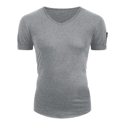 Maiyifu-GJ Men's Muscle Workout V Neck Tee Athletic Bodybuilding Short Sleeve Shirts Stretch Slim Fit T Shirts with Zipper (Dark Grey,5X-Large)