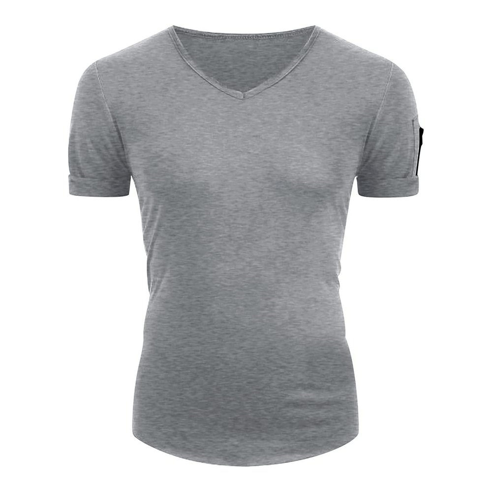 Maiyifu-GJ Men's Muscle Workout V Neck Tee Athletic Bodybuilding Short Sleeve Shirts Stretch Slim Fit T Shirts with Zipper (Dark Grey,5X-Large)