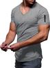 Maiyifu-GJ Men's Muscle Workout V Neck Tee Athletic Bodybuilding Short Sleeve Shirts Stretch Slim Fit T Shirts with Zipper (Dark Grey,5X-Large) view 2