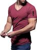 Maiyifu-GJ Men's Muscle Workout V Neck Tee Athletic Bodybuilding Short Sleeve Shirts Stretch Slim Fit T Shirts with Zipper (Dark Red,3X-Large) view 2