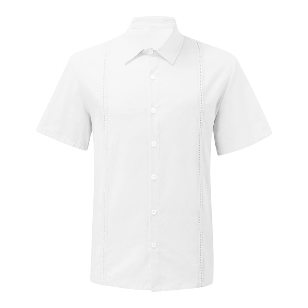 Maiyifu-GJ Men's Short Sleeve Cotton Linen Shirts Lightweight Summer Button Down Shirt Plain Tropical Holiday Beach T Shirt (White,X-Large)