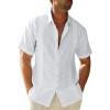 Maiyifu-GJ Men's Short Sleeve Cotton Linen Shirts Lightweight Summer Button Down Shirt Plain Tropical Holiday Beach T Shirt (White,X-Large) view 2