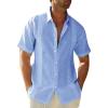Maiyifu-GJ Men's Short Sleeve Cotton Linen Shirts Lightweight Summer Button Down Shirt Plain Tropical Holiday Beach T Shirt (Light Blue,Medium) view 2