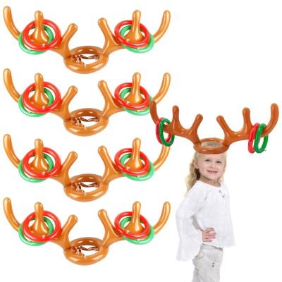 4 Set Inflatable Reindeer Antler Ring Toss Game, Christmas Party Games Supplies Ring Toss Hook Game for Kids Adults Family Xmas Games (4 Antlers)