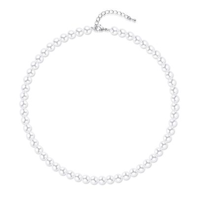Aleasha 8mm Faux Pearl Necklace for Women Men 18" Round White Pearl Strand Wedding Jewelry Gift (8mm,18", White)