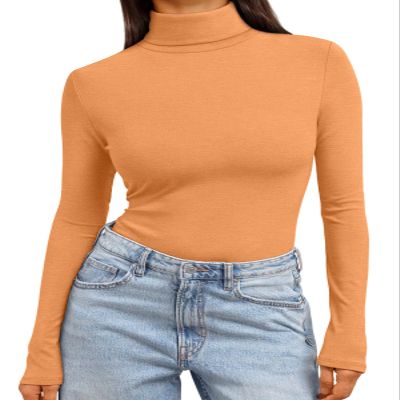 Trendy Queen Women's Turtleneck Long Sleeve Shirts Spring Fashion BasicThermal Underwear Tops Winter Clothes 2026 Orange XL
