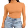 Trendy Queen Women's Turtleneck Long Sleeve Shirts Spring Fashion BasicThermal Underwear Tops Winter Clothes 2026 Orange XL view 1