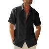 Maiyifu-GJ Men's Short Sleeve Cotton Linen Shirts Lightweight Summer Button Down Shirt Plain Tropical Holiday Beach T Shirt (Black,Large) view 2