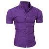 Men's Slim Fit Short Sleeve Dress Shirts Casual Business Button Down Shirt Lightweight Solid Shirts with Pocket (Purple,XX-Large) view 1
