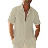 Men's Short Sleeve Cotton Linen Shirts Lightweight Summer Button Down Shirt Plain Tropical Holiday Beach T Shirt (Khaki,XX-Large) view 2