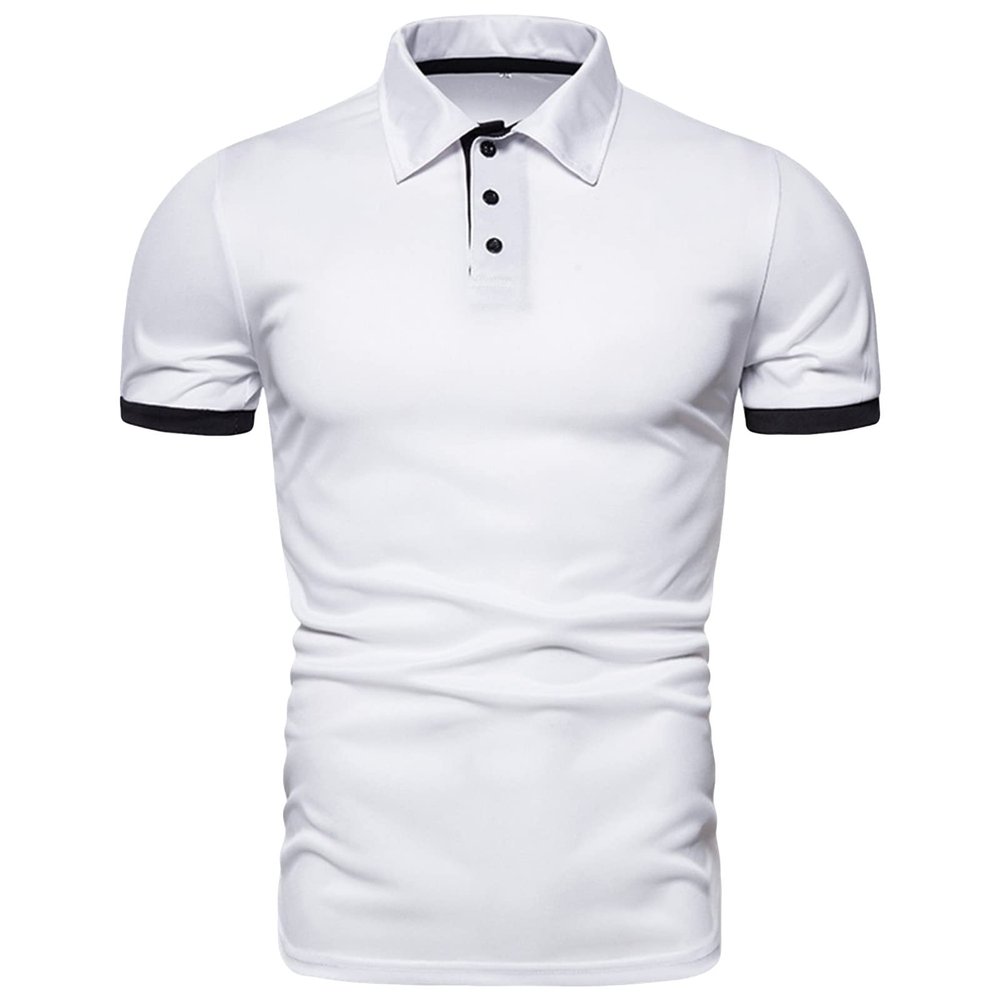 Maiyifu-GJ Men's Regular Fit Short Sleeve Polo Shirt Slim Fit Button Down Golf Shirts Classic Basic Casual Solid Soft T Shirt (White,X-Large)
