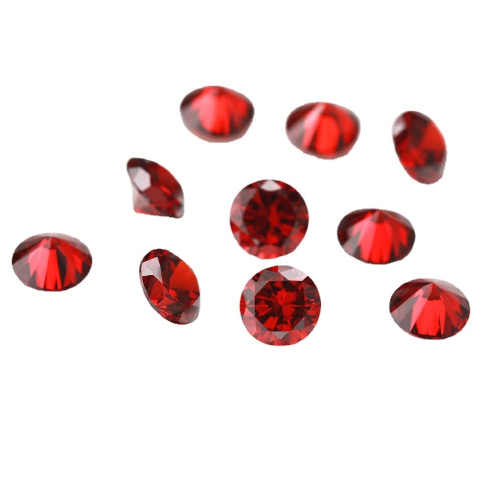 JIANGYUANGEMS 100pcs 2.0mm 5A Round Cut Garnet Color Cubic Zirconia Stone Loose CZ Stones Synthetic Gemstone for Jewelry Making