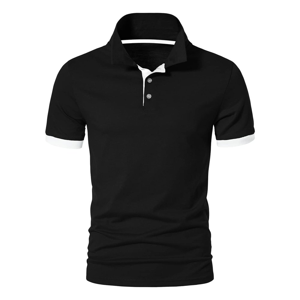 Golf Polo Shirts for Men Lightweight Color Block Short Sleeve Shirt Casual Slim Fit Athletic Tennis T-Shirt (Black,Large)