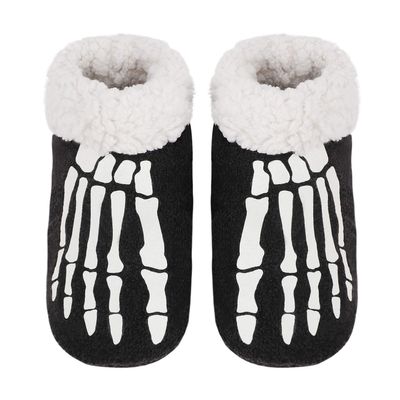 JIAHG Winter Thermal Polar Fleece Lining Non-Slip Slipper Socks Luminous Foot Skeleton Printed Warm Sherpa Indoor House Slippers