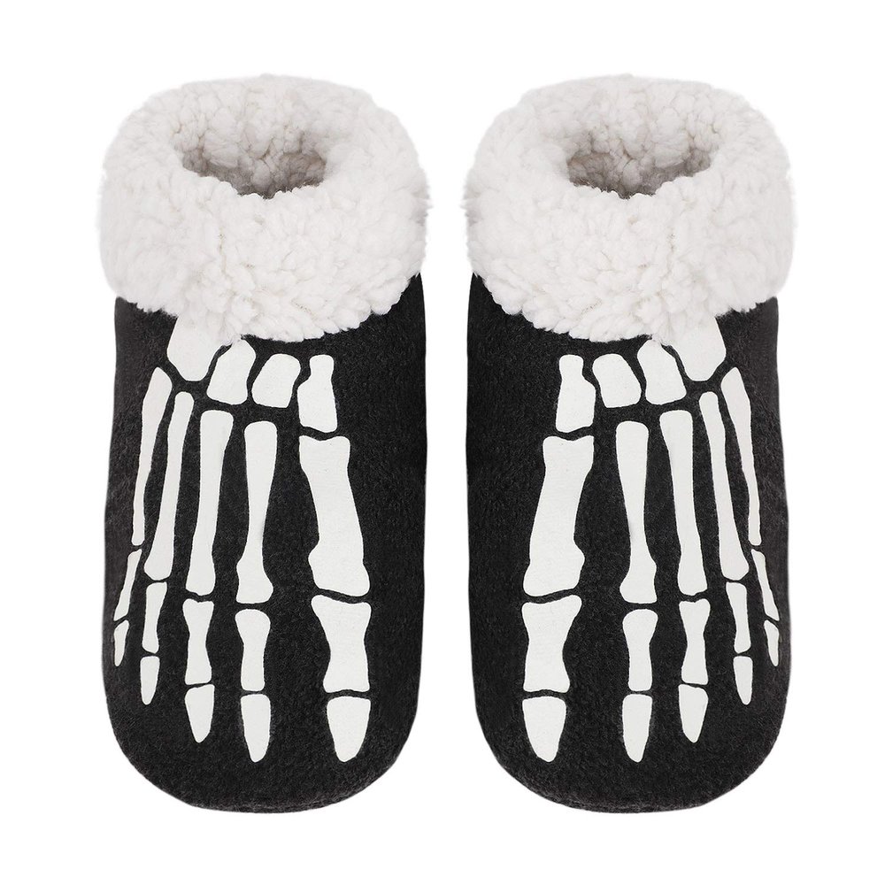 JIAHG Winter Thermal Polar Fleece Lining Non-Slip Slipper Socks Luminous Foot Skeleton Printed Warm Sherpa Indoor House Slippers