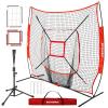 BaseGoal 7'7' Baseball Softball Practice Net,Baseball Backstop,with Batting Tee,for Hitting Pitching Batting Catching with Bow Frame,Bonus Strike Zone (Red-B) view 1