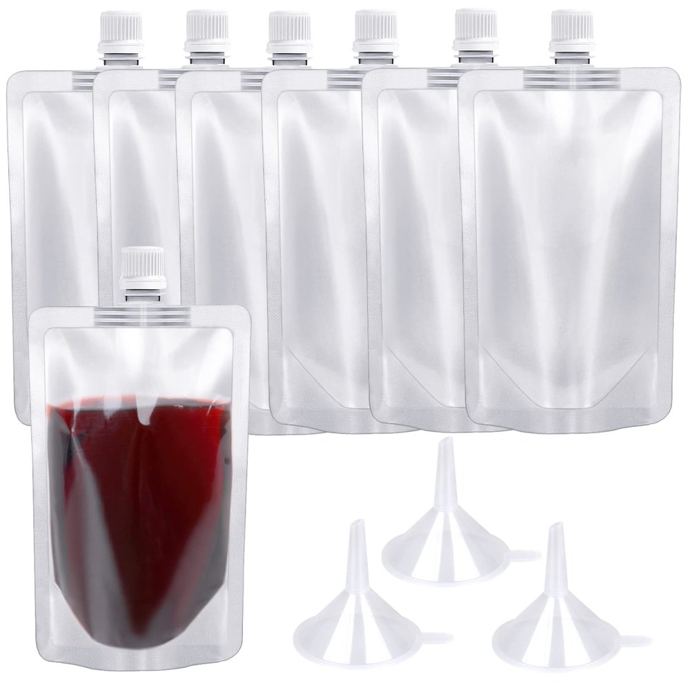 Plastic Flasks 24 PCS, 8 Oz Concealable and Reusable Drink Pouches, Leak-Proof Food Grade Plastic for Travel, Outdoor Sports (8OZ-24PCS +3 Funnels)