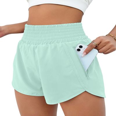 BMJL Women's Athletic Shorts High Waisted Running Short Pocket 2.5" Sporty Shorts Gym Elastic Workout Shorts(M,Light Green)
