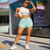 BMJL Women's Athletic Shorts High Waisted Running Short Pocket 2.5" Sporty Shorts Gym Elastic Workout Shorts(M,Light Green) view 2
