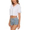 Mowbeat Womens Baseball Jersey Button Down T-Shirts Short Sleeve V-Neck Crop Top Blouse Softball Button Up Jersey (White,L,Large,Regular,Regular) view 4