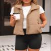 AUTOMET Womens Cropped Puffer Vest, Y2K Inspired Sleeveless Gilet for Fall Winter Spring, Casual to Street OuterwearKhaki S view 2