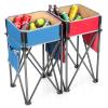 Goplus 2 PCS Folding Camping Tables, Portable Picnic Tables with Large Capacity Storage Sink, Side Pockets, Anti-Skid Feet, Lightweight Tables for Hiking, Fishing, BBQ, Beach (Blue+Red) view 1