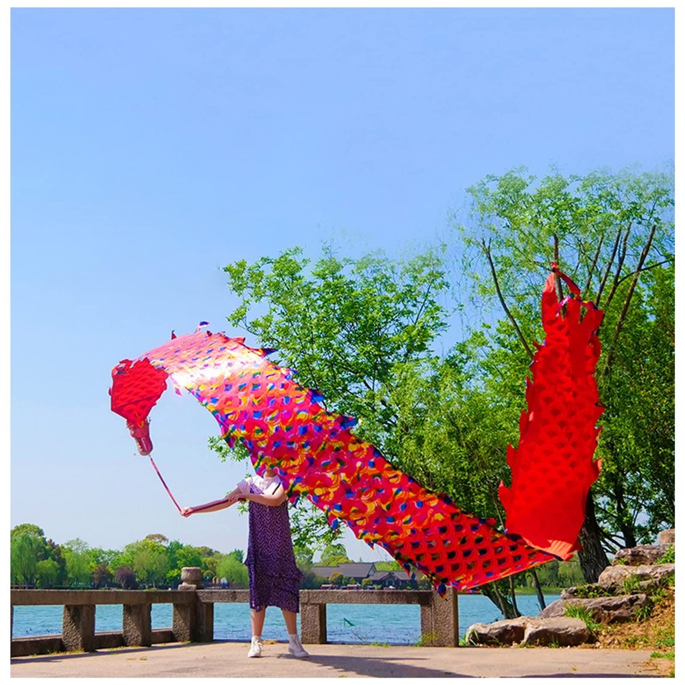 LXLZYXSF Chinese Dragon-Dancing Gymnastics Ribbons Throw Streamer with Rope, Flowy Spinning & Shaking Poi, Recreation and Fitness in One (Color : Red, Size : 8m/26ft)