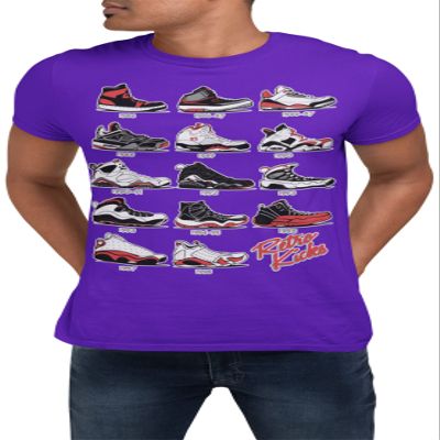 J's Retro Sneakers Image T Shirt to Match Js, Artwork Takes cues from Jordans Inspired colorways 1 2 3 4 5 6 11 12 13 Purple