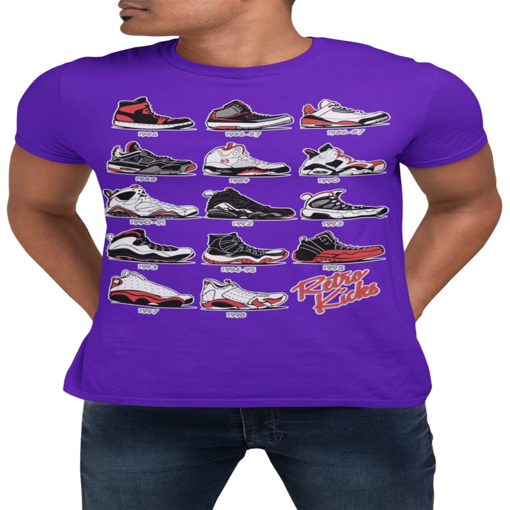 J's Retro Sneakers Image T Shirt to Match Js, Artwork Takes cues from Jordans Inspired colorways 1 2 3 4 5 6 11 12 13 Purple