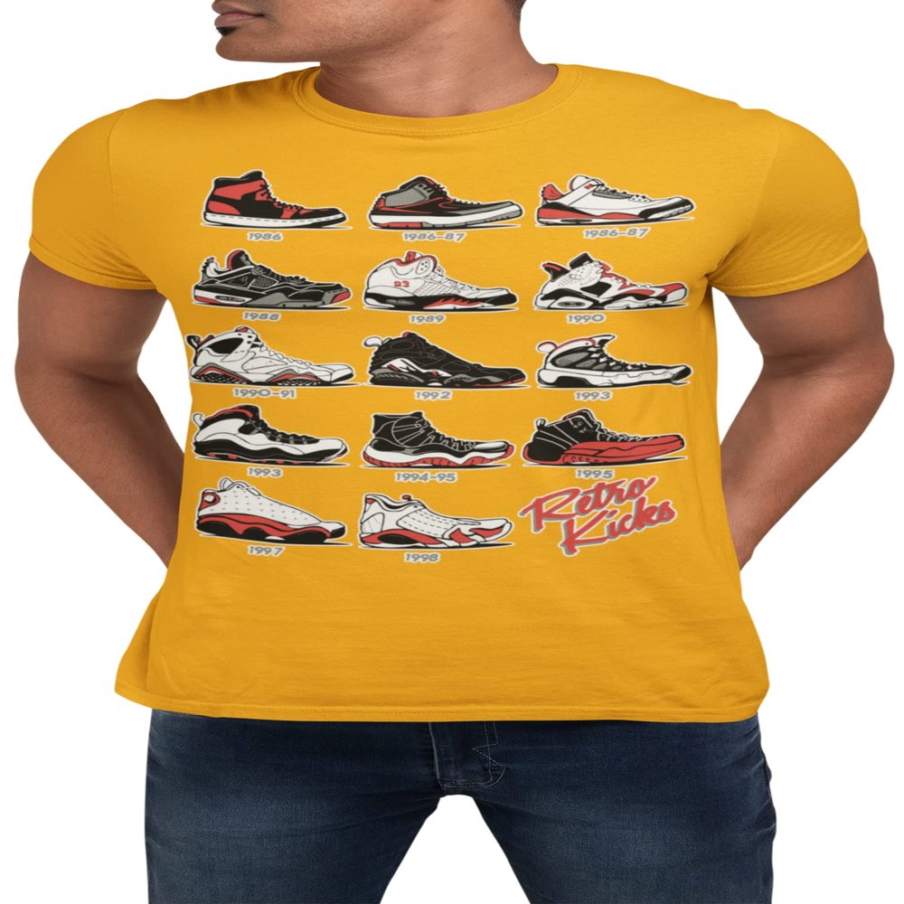 J's Retro Sneakers Image T Shirt to Match Js, Artwork Takes cues from Jordans Inspired colorways 1 2 3 4 5 6 11 12 13 Orange