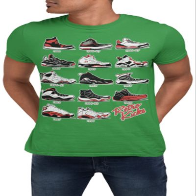 J's Retro Sneakers Image T Shirt to Match Js, Artwork Takes cues from Jordans Inspired colorways 1 2 3 4 5 6 11 12 13 Green