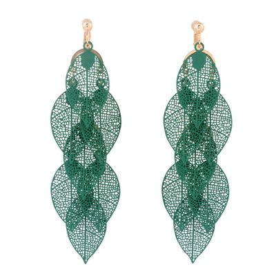 Grace Jun Handmade Multi-layer Dangle Drop Earrings and Clip on Earrings No Pierced for Women (Gold Green Clip-ons 7 Leaf)