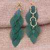 Grace Jun Handmade Multi-layer Dangle Drop Earrings and Clip on Earrings No Pierced for Women (Gold Green Clip-ons 7 Leaf) view 2