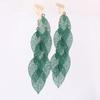 Grace Jun Handmade Multi-layer Dangle Drop Earrings and Clip on Earrings No Pierced for Women (Gold Green Clip-ons 7 Leaf) view 3