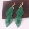 Grace Jun Handmade Multi-layer Dangle Drop Earrings and Clip on Earrings No Pierced for Women (Gold Green Clip-ons 7 Leaf) view 4