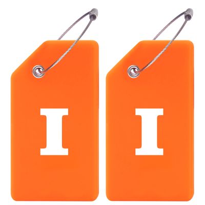Gostwo 2 Pack Silicone Luggage Tags for Suitcases, 26 Initial Letter Baggage Labels Handbag School Bag Suitcase Instrument Tag with Stainless Steel Loop(Orange)(Letter I)