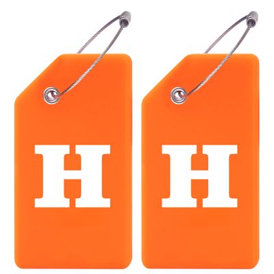 Gostwo 2 Pack Silicone Luggage Tags for Suitcases, 26 Initial Letter Baggage Labels Handbag School Bag Suitcase Instrument Tag with Stainless Steel Loop(Orange)(Letter H)