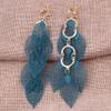 Grace Jun Handmade Multi-layer Dangle Drop Earrings and Clip on Earrings No Pierced for Women (Gold Blue Clip-ons 7 Leaf) view 2