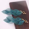 Grace Jun Handmade Multi-layer Dangle Drop Earrings and Clip on Earrings No Pierced for Women (Gold Blue Clip-ons 7 Leaf) view 3