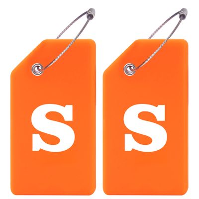 Gostwo 2 Pack Silicone Luggage Tags for Suitcases, 26 Initial Letter Baggage Labels Handbag School Bag Suitcase Instrument Tag with Stainless Steel Loop(Orange)(Letter S)