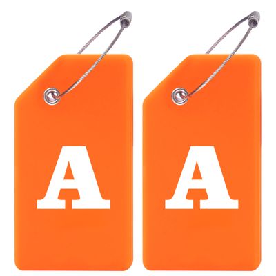 Gostwo 2 Pack Silicone Luggage Tags for Suitcases, 26 Initial Letter Baggage Labels Handbag School Bag Suitcase Instrument Tag with Stainless Steel Loop(Orange)(Letter A)