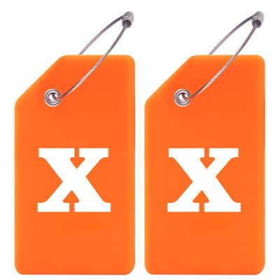 Gostwo 2 Pack Silicone Luggage Tags for Suitcases, 26 Initial Letter Baggage Labels Handbag School Bag Suitcase Instrument Tag with Stainless Steel Loop(Orange)(Letter X)