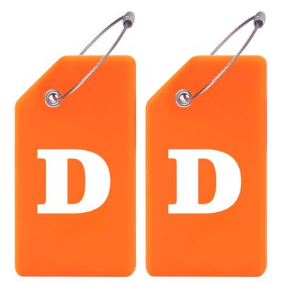 Gostwo 2 Pack Silicone Luggage Tags for Suitcases, 26 Initial Letter Baggage Labels Handbag School Bag Suitcase Instrument Tag with Stainless Steel Loop(Orange)(Letter D)
