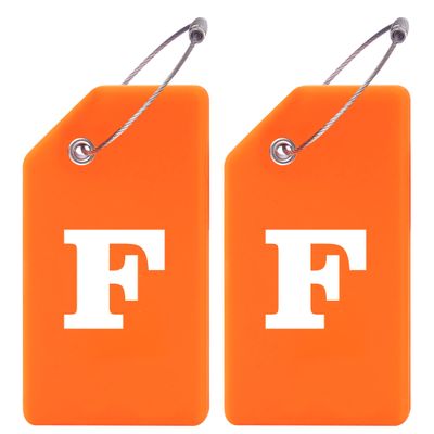 Gostwo 2 Pack Silicone Luggage Tags for Suitcases, 26 Initial Letter Baggage Labels Handbag School Bag Suitcase Instrument Tag with Stainless Steel Loop(Orange)(Letter F)