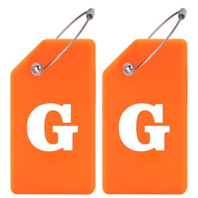 Gostwo 2 Pack Silicone Luggage Tags for Suitcases, 26 Initial Letter Baggage Labels Handbag School Bag Suitcase Instrument Tag with Stainless Steel Loop(Orange)(Letter G)
